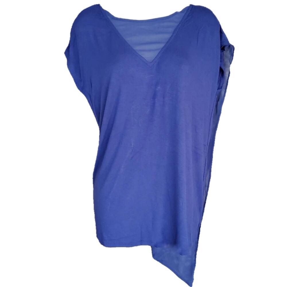 BLOUSE h for halston purple mesh detail oversized blouse small